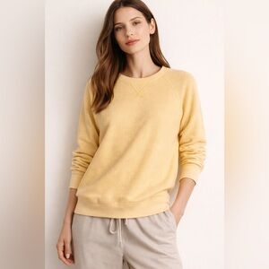 Vince Yellow Waffle Knit Sweatshirt Women’s Large Lightweight Pullover Crewneck